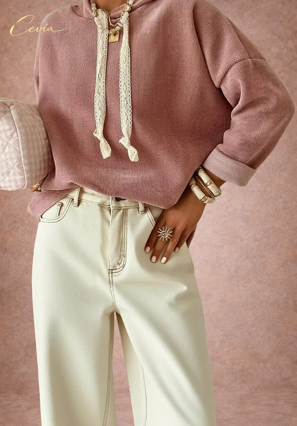 The Rosavelle Lace-Trim Knit Hoodie