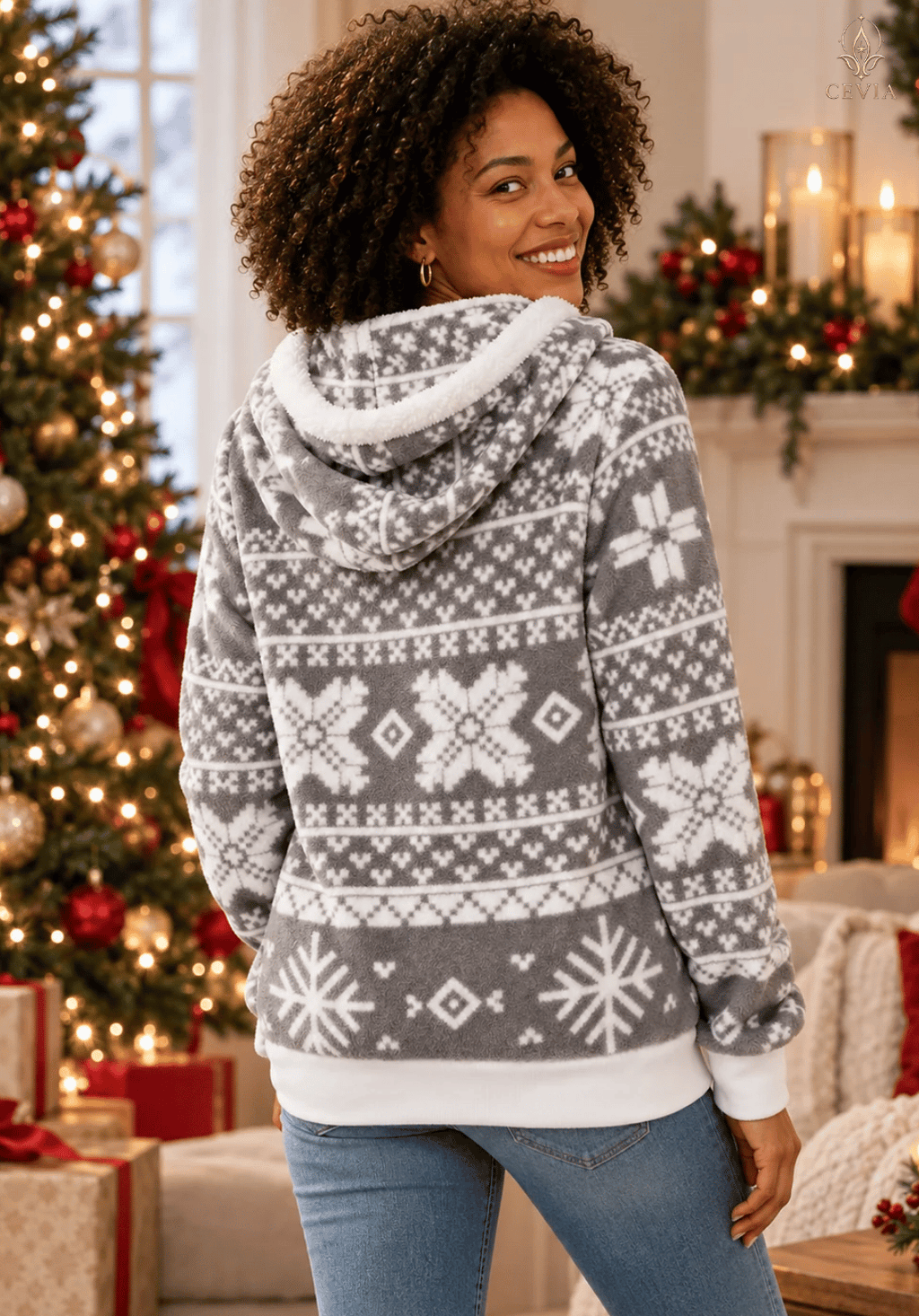 Kerst Winter Wonderland Fair Isle hoodie met rits