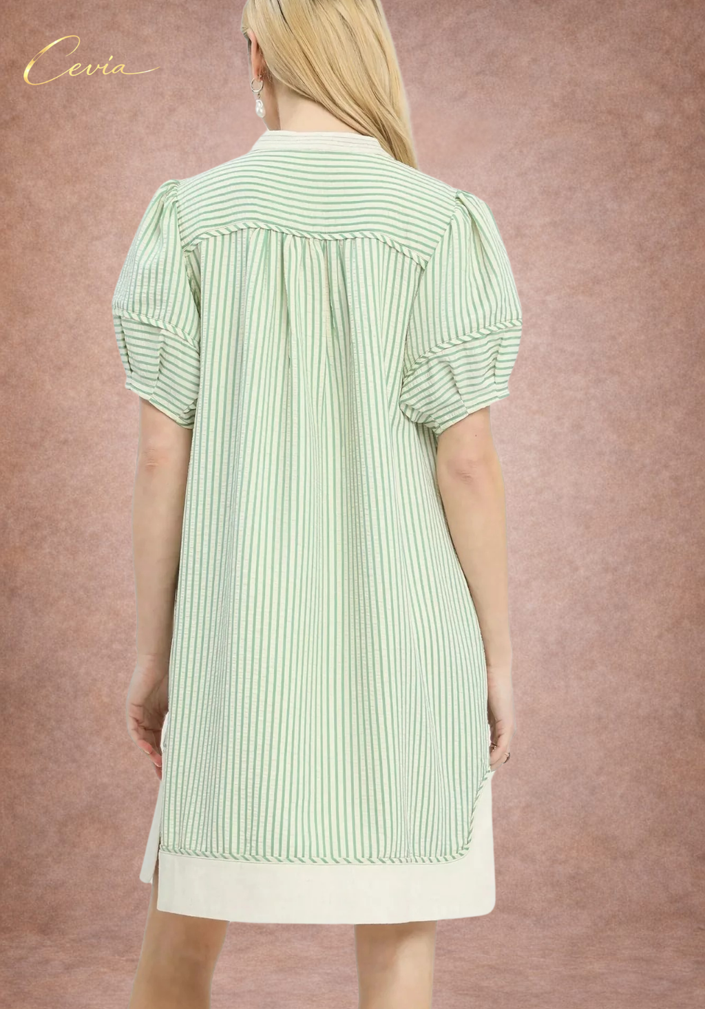 Pinstripe Notched Shift Dress