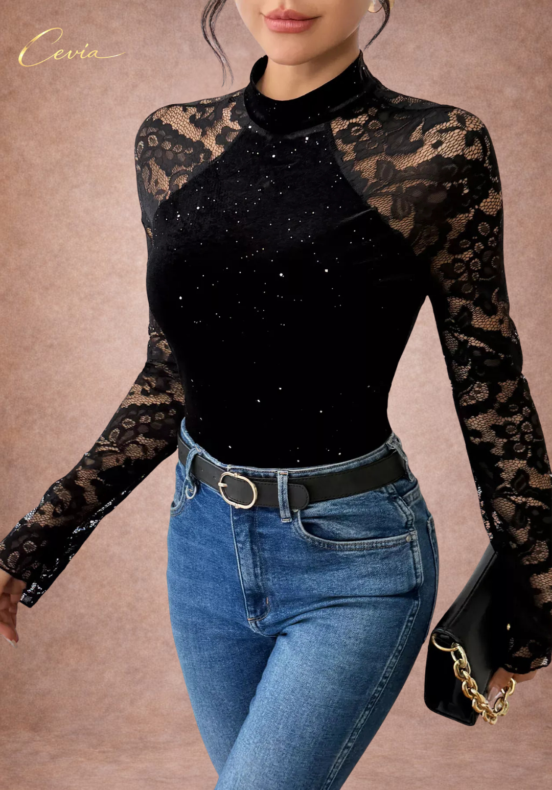 The Cerenelle Noir Lace-Illusion Bodysuit