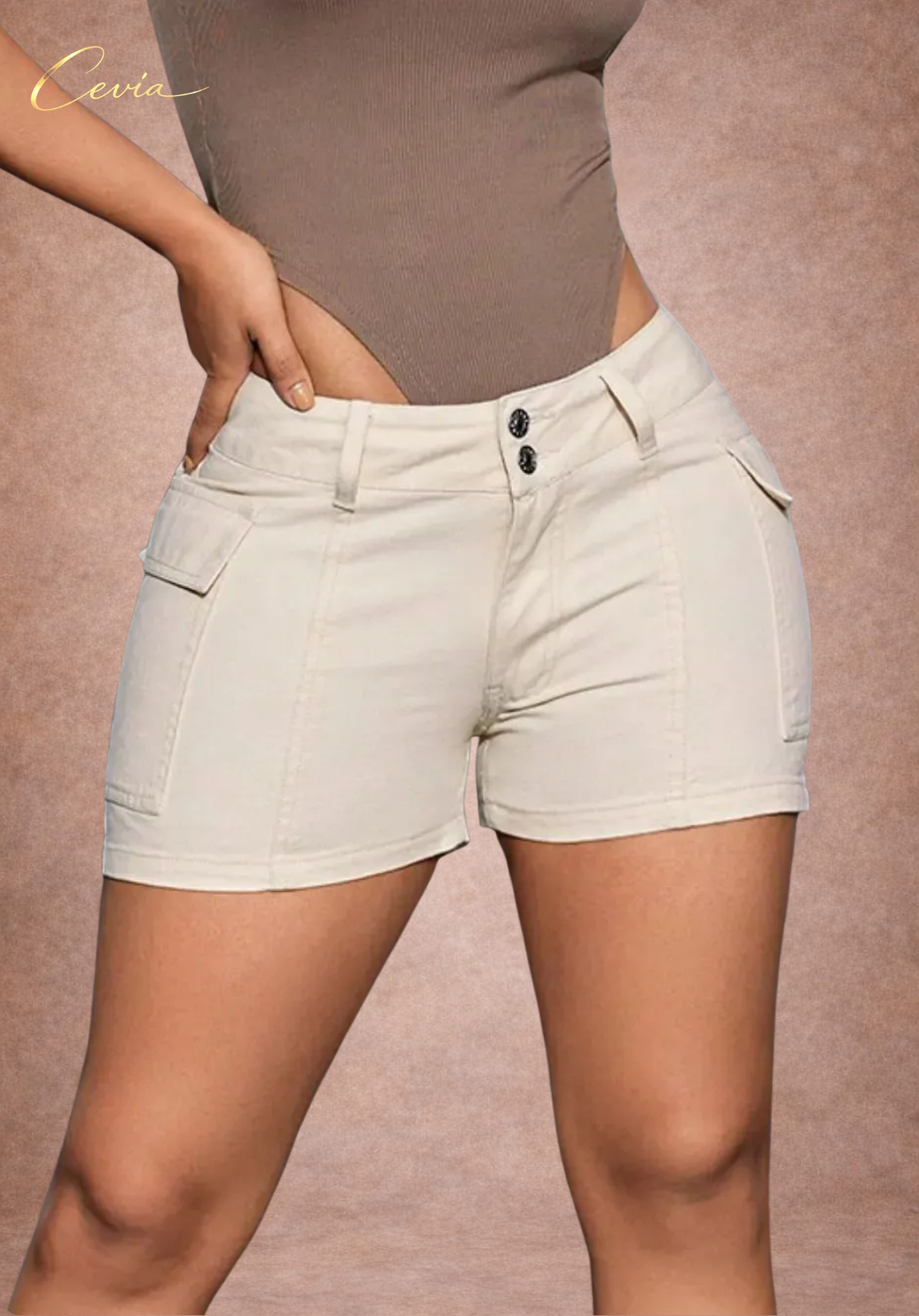 High-Rise Utility Button Shorts
