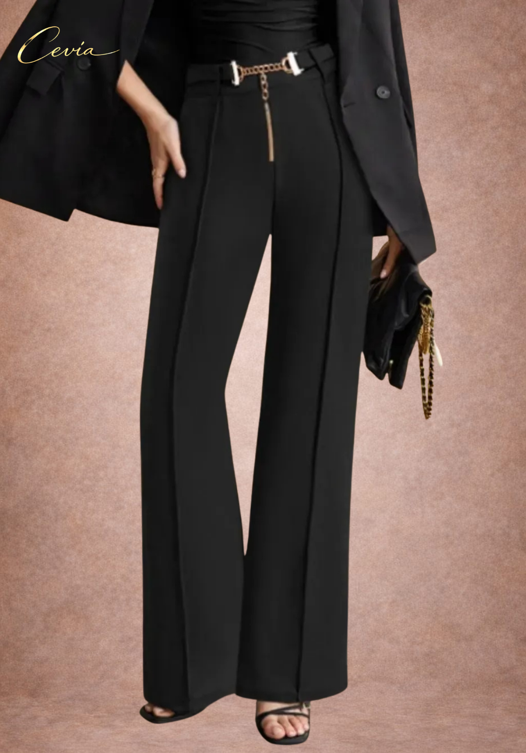 The Marlowe Gold-Chain Tailored Wide-Leg Pants