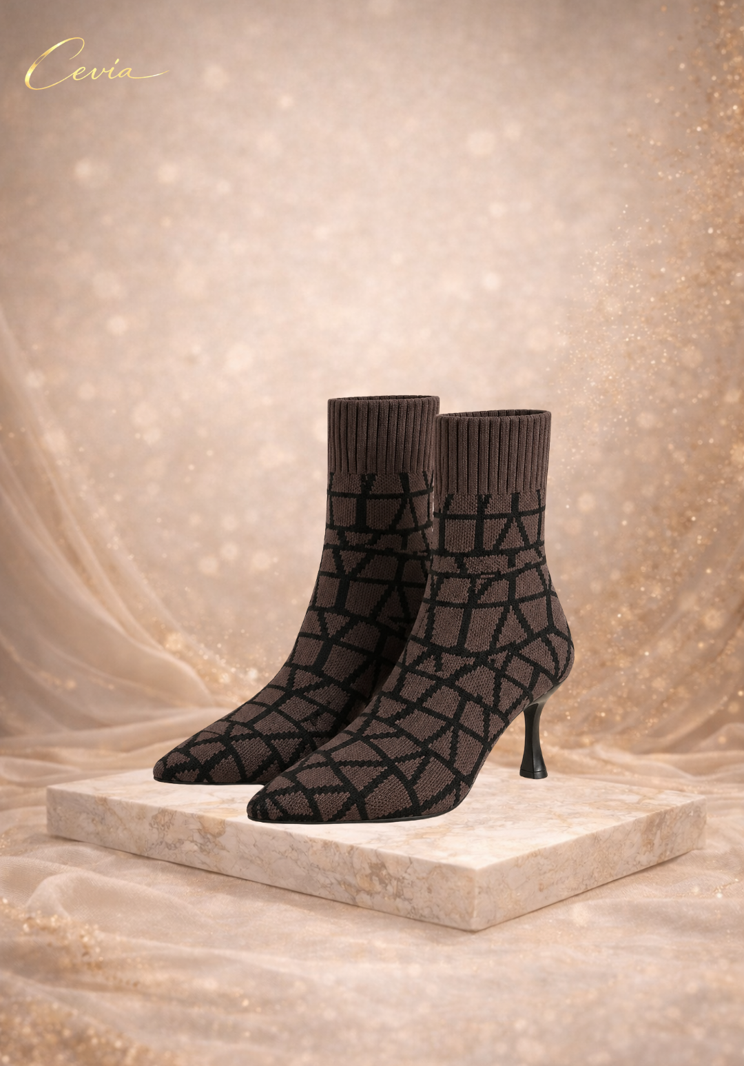 The Elviera Geo-Knit Stiletto Ankle Boots