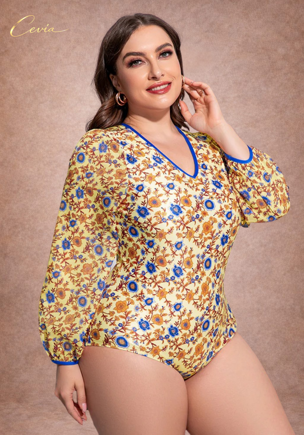 Golden Bloom Long-Sleeve One-Piece
