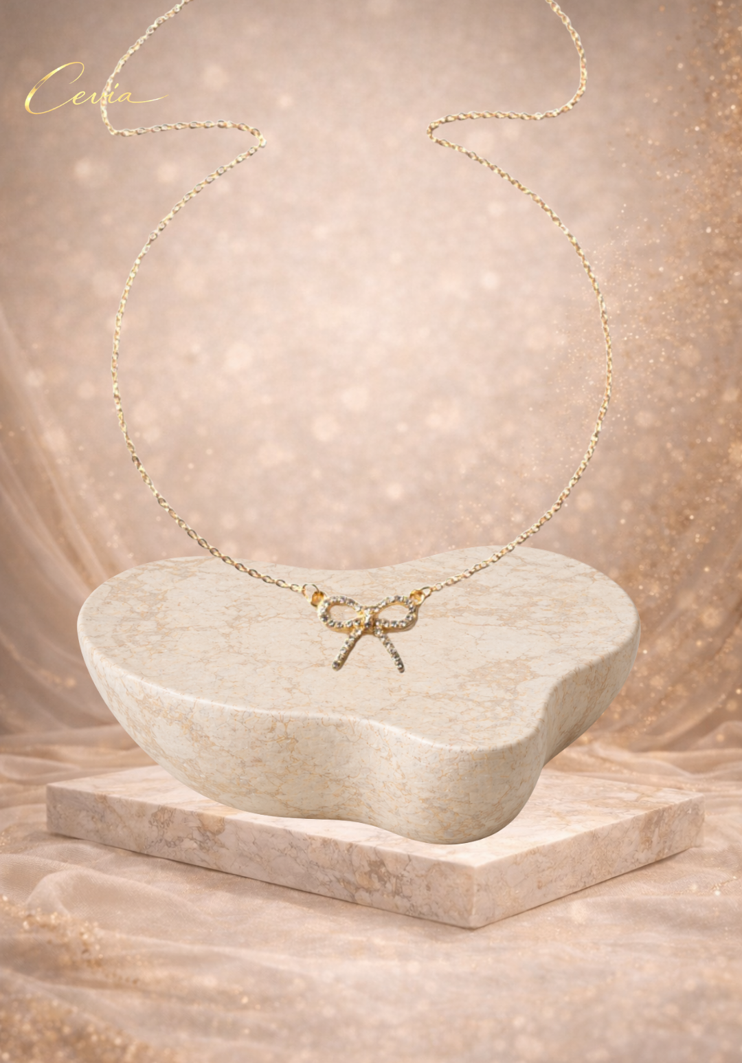 Zircon Bow Pendant Necklace