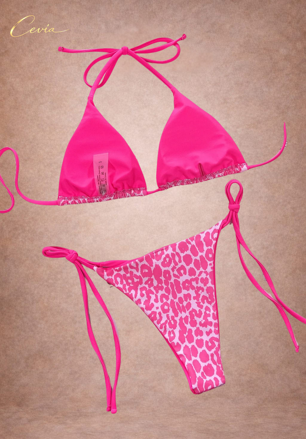 Hot Leopard Tie-Side Triangle Bikini Set