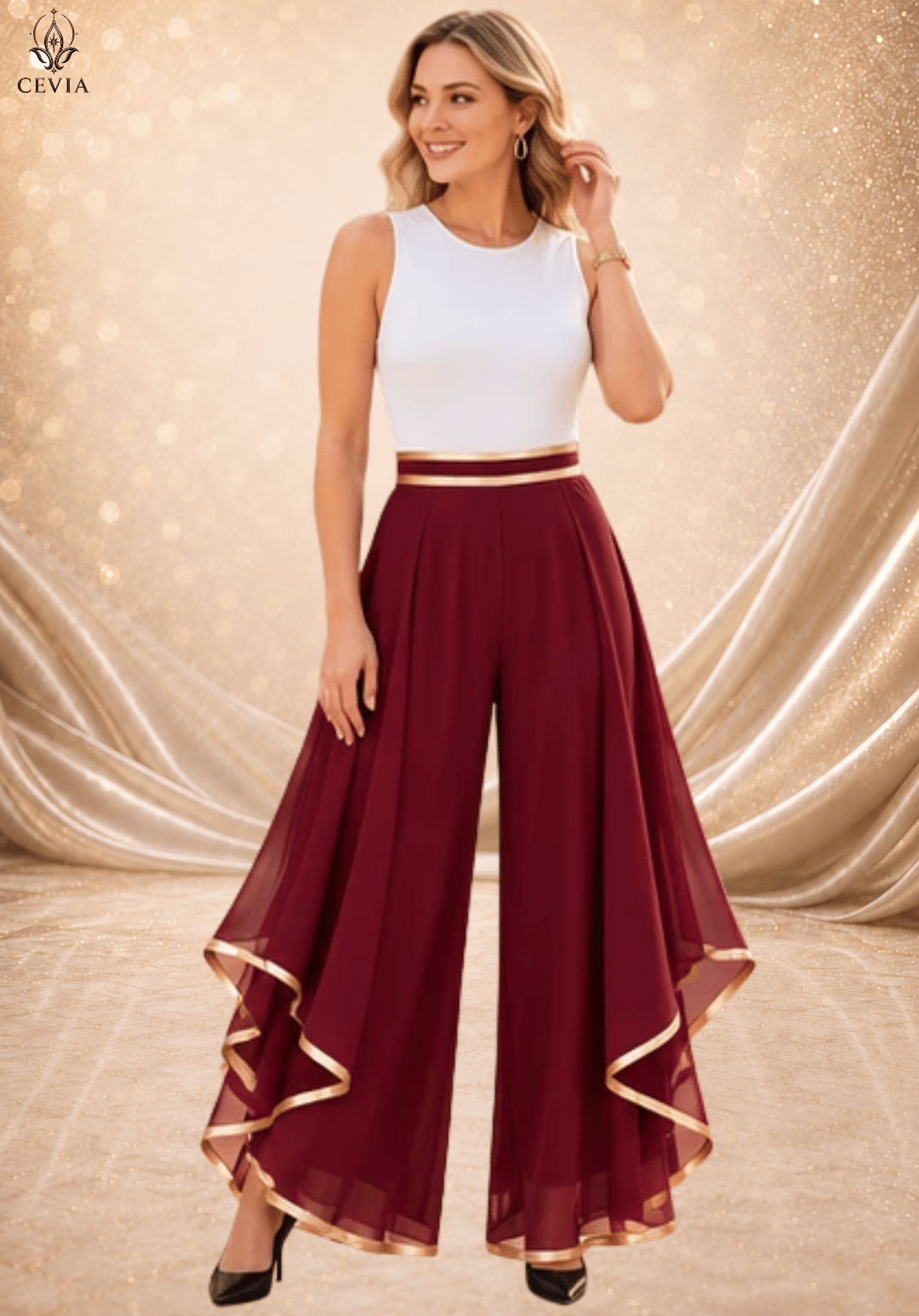 The Gilded Cascade Wide-Leg Pants