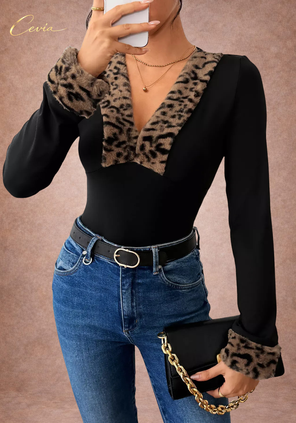 The Léonelle Velvet-Luxe Leopard Trim Bodysuit