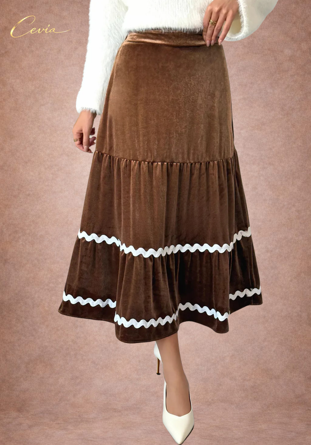 Velvet Tiered Elegance Midi Skirt