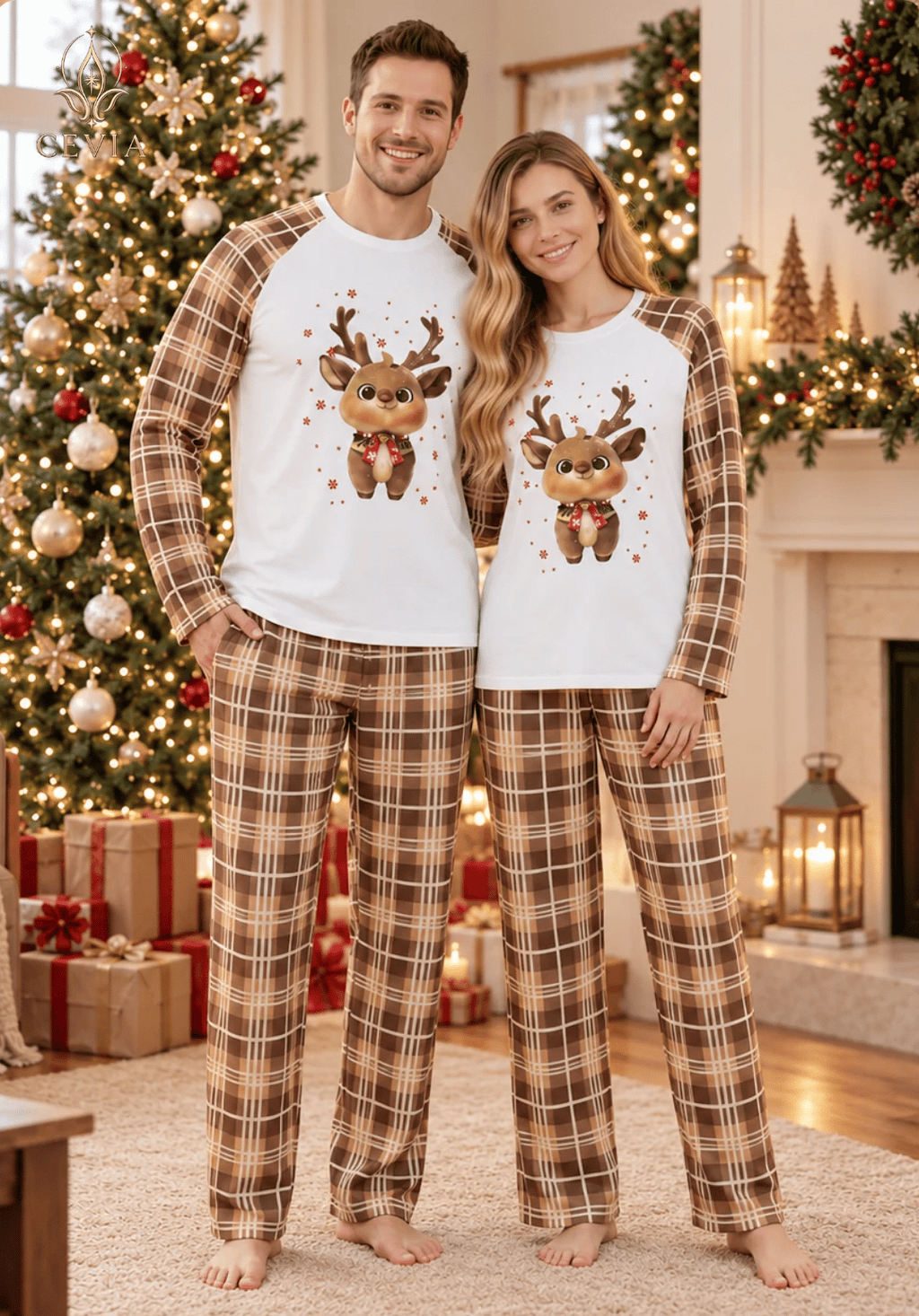 圣诞家庭亲子配套睡衣套装 — Cozy Reindeer Plaid