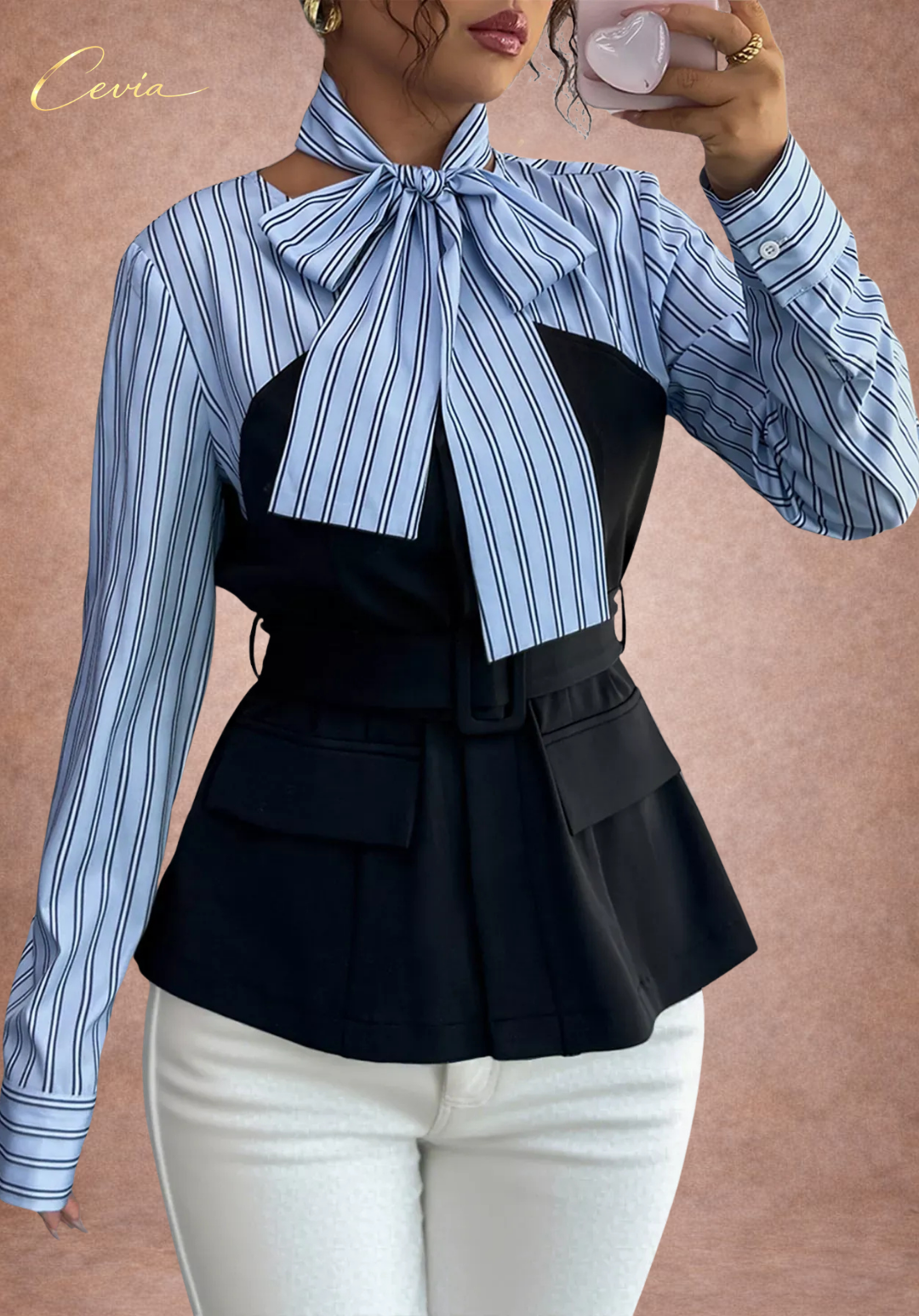 The Belmira Striped-Bodice Contrast Peplum Top