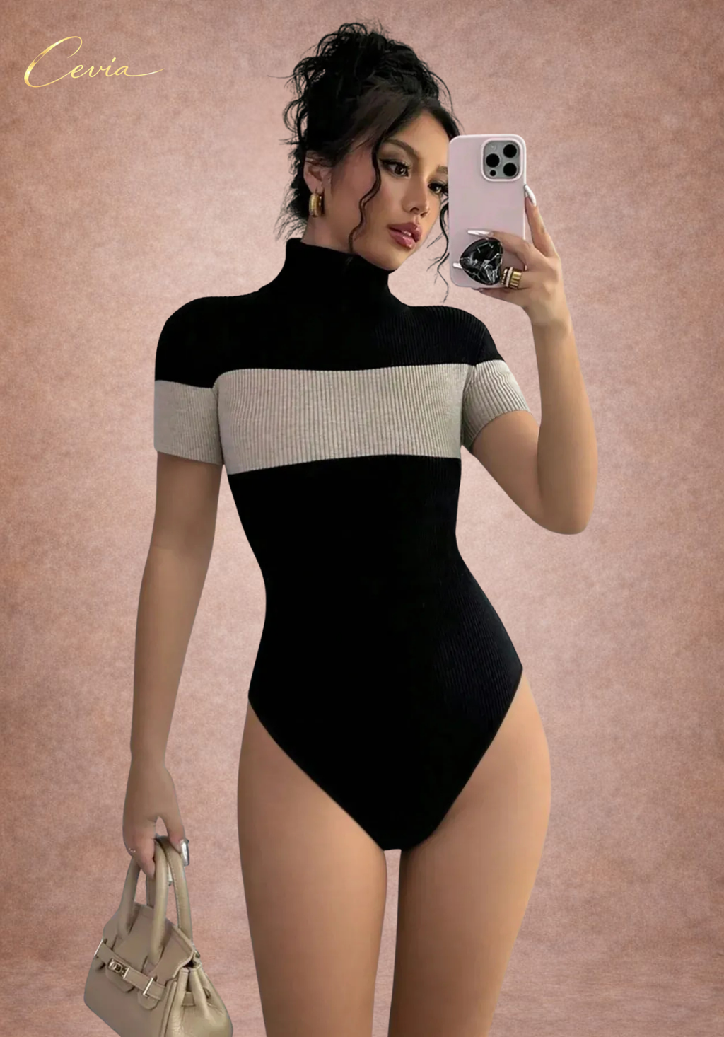 The Marivonne Dual-Tone Sculpted Knit Bodysuit