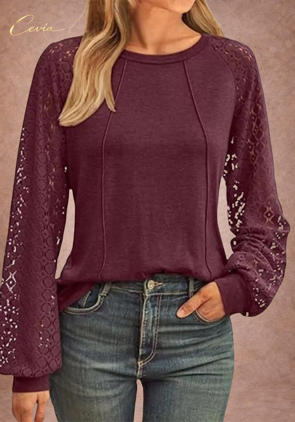 The Lysandra Lace-Sleeve Seamline Top