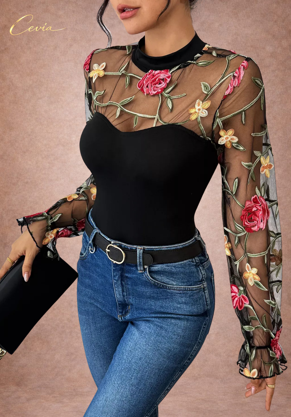 The Roséliane Embroidered Sheer Bodysuit