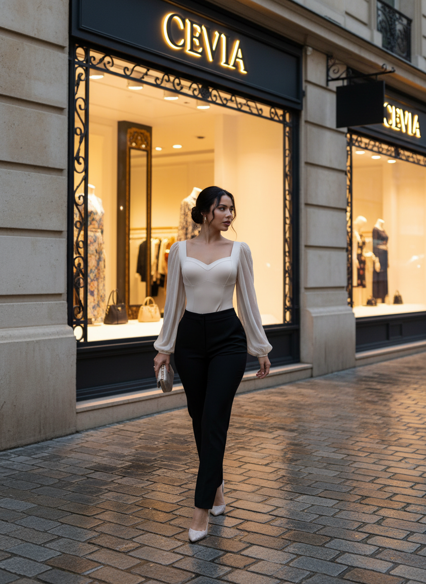 The Mariviane Sheer-Puff Contour Bodysuit – Soft Blush Elegance