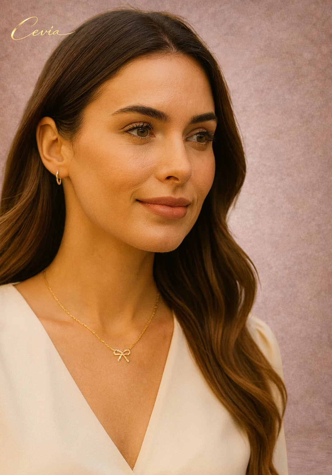 Zircon Bow Pendant Necklace