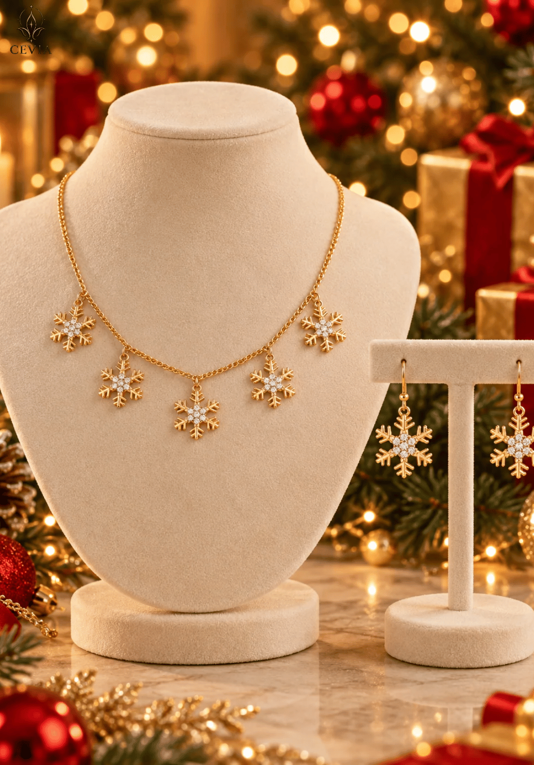 The Crystal Flurry Snowflake Charm Necklace & Earrings Set