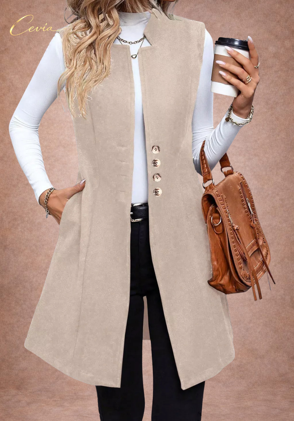 Sculpted Elegance Sleeveless Coat