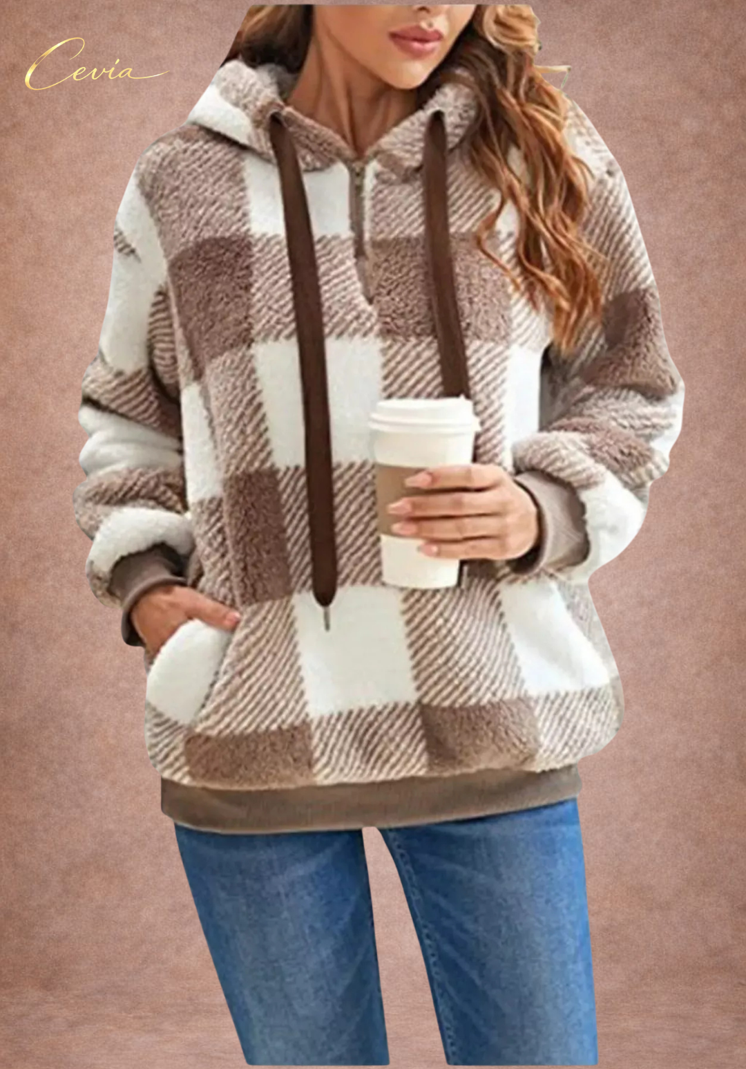The Marcellinne Checkered Sherpa Hoodie plus size