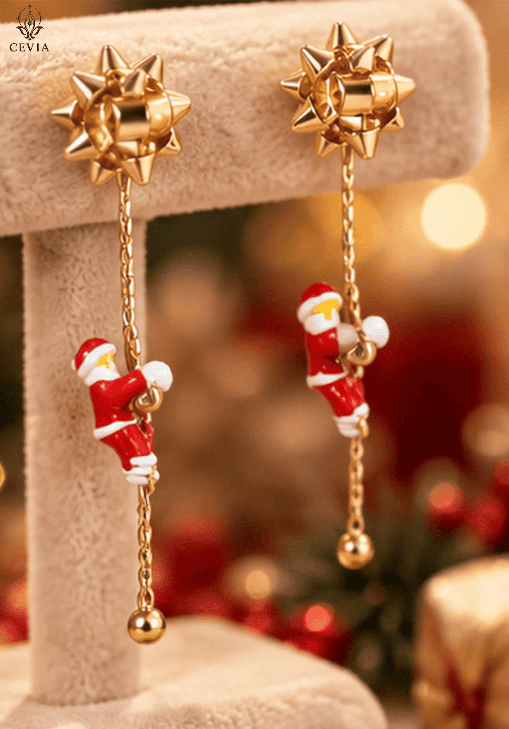 The Christmas Santa Gift Bow Long Drop Earrings