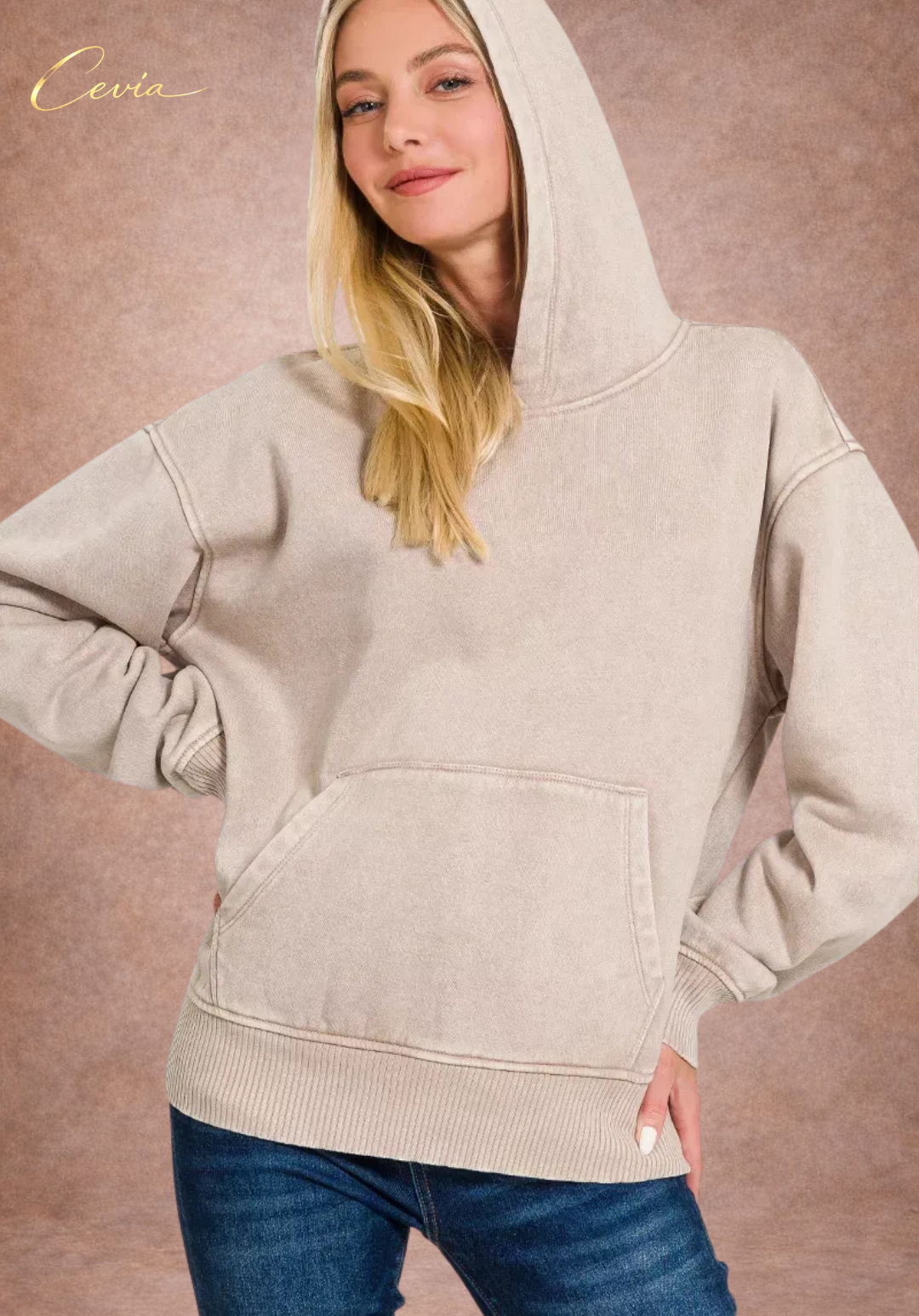 The Asterelle Acid-Wash Fleece Kangaroo Hoodie – Ash Mocha