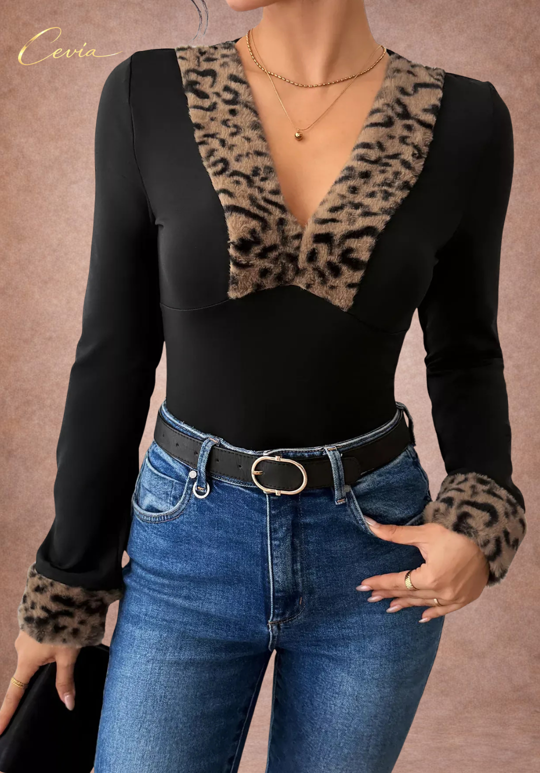 The Léonelle Velvet-Luxe Leopard Trim Bodysuit