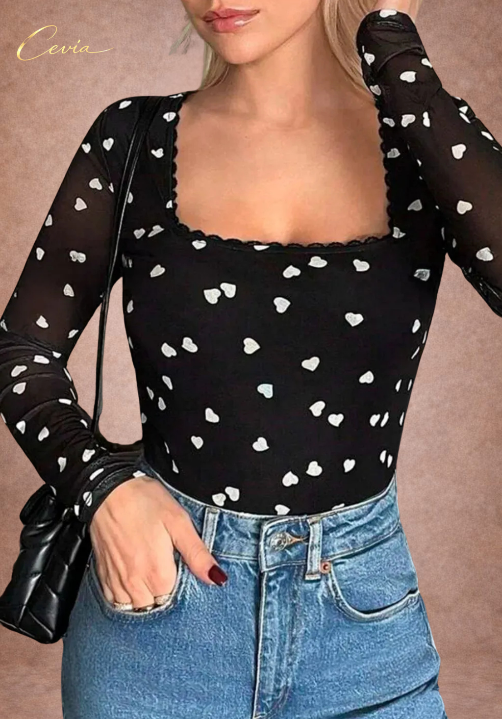 The Amorelle Heart-Mesh Lace Bodysuit