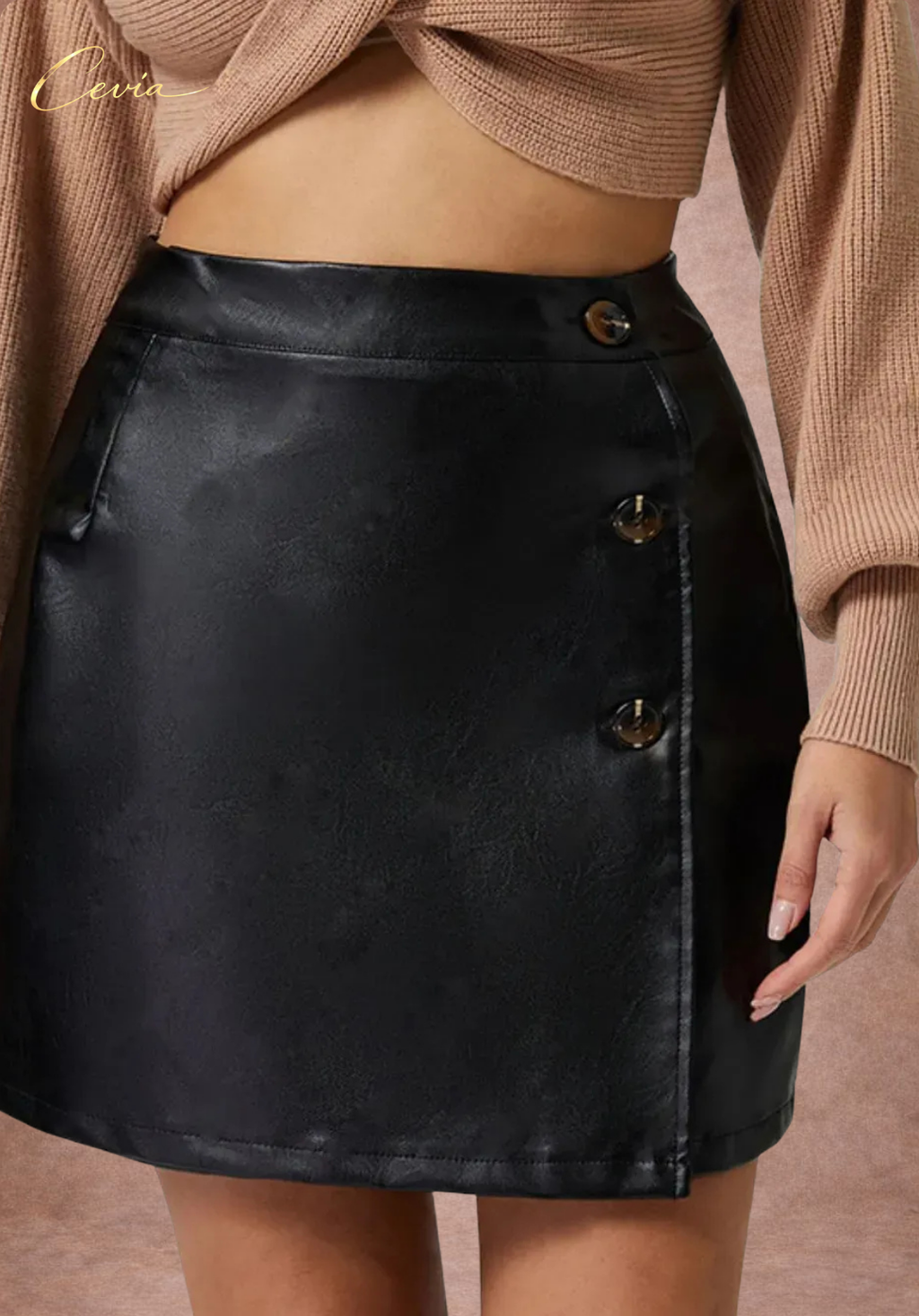 The Marleaux Luxe Faux-Leather Button Skirt