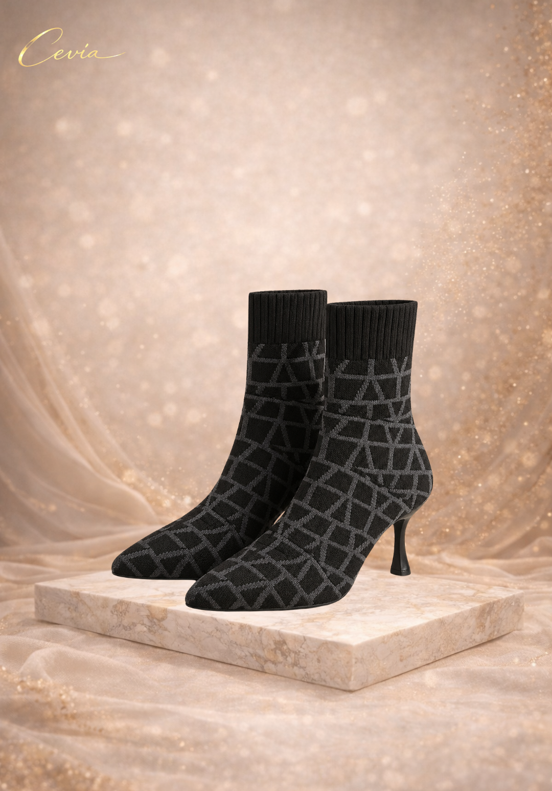 The Elviera Geo-Knit Stiletto Ankle Boots