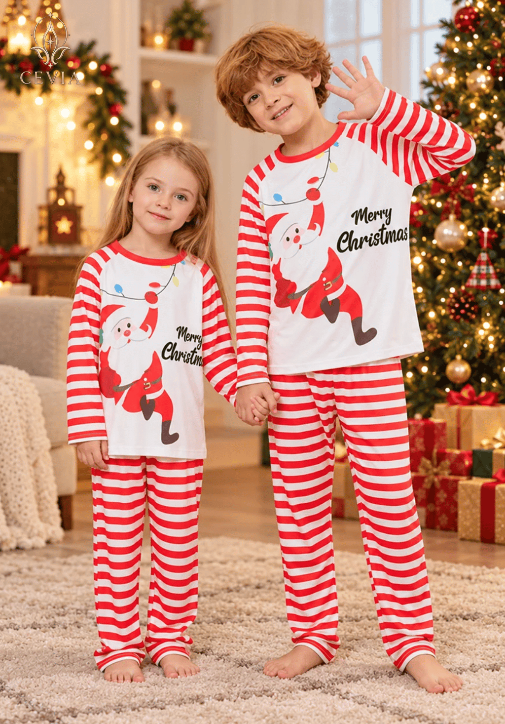 Christmas Family Matching Pajama Sets — Santa Candy Stripe