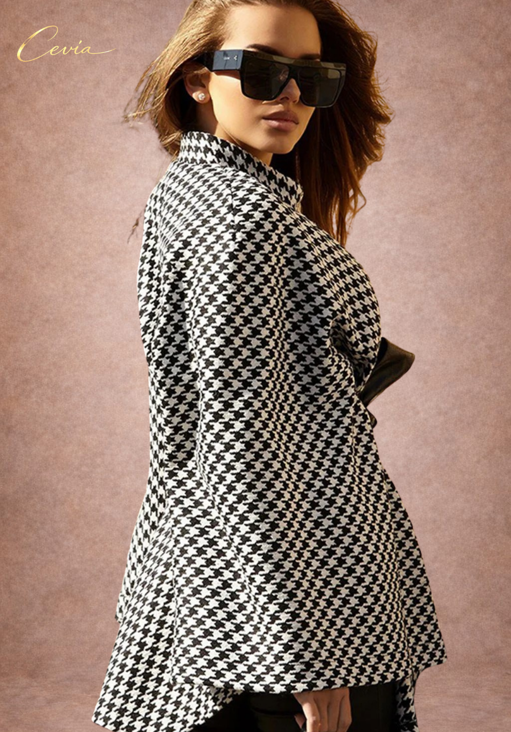 The Valoria Houndstooth Belted Cape Top