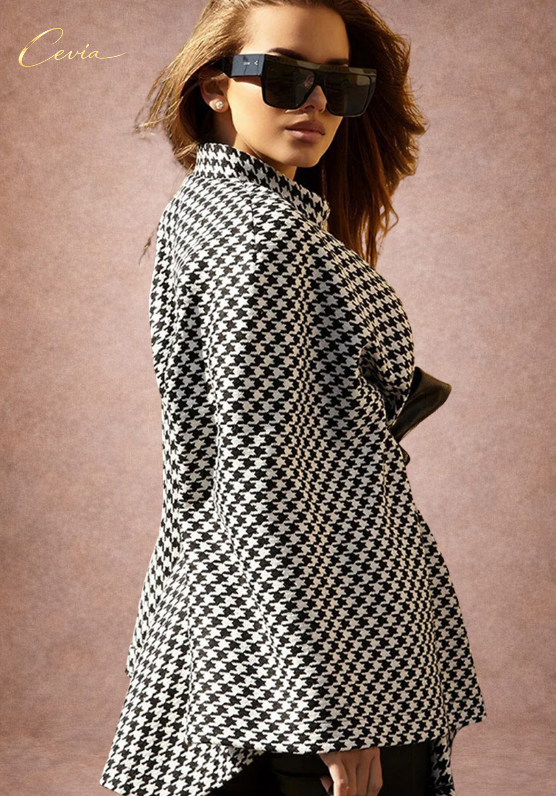 The Valoria Houndstooth Belted Cape Top
