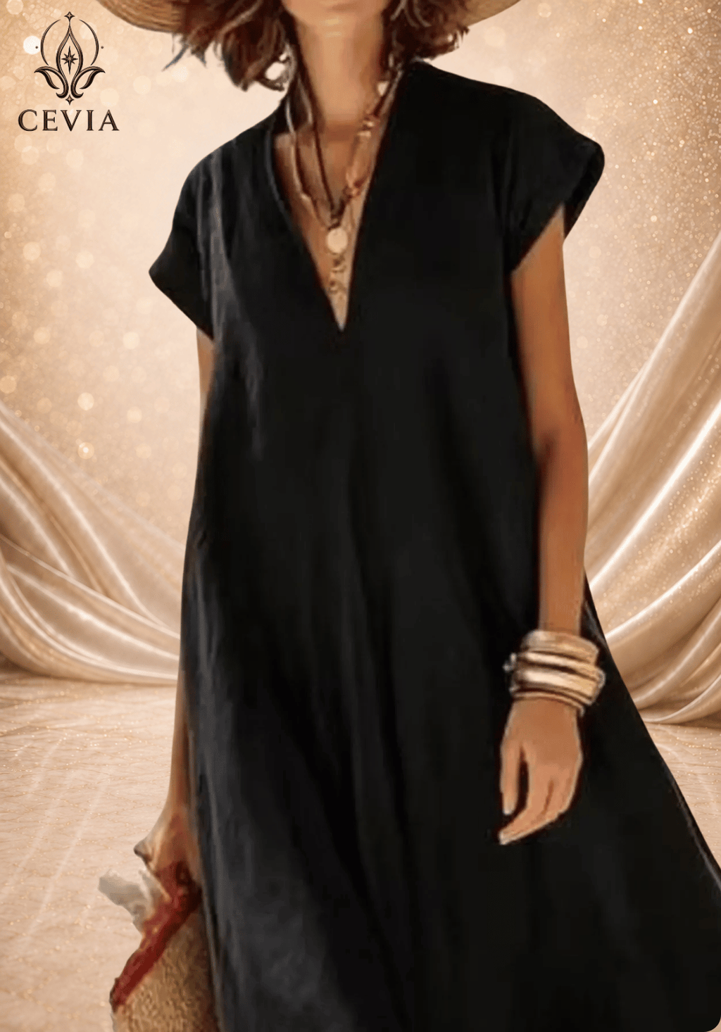 Contrast Hem V-Neck Relaxed Maxi Dress