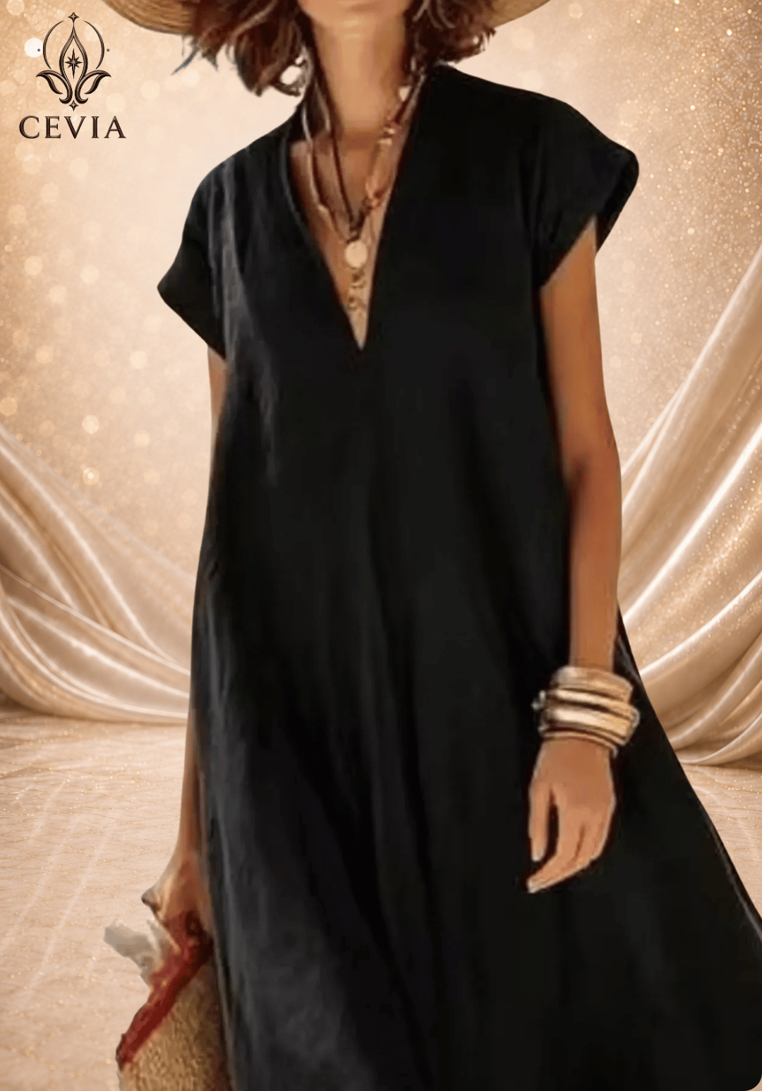 Contrast Hem V-Neck Relaxed Maxi Dress