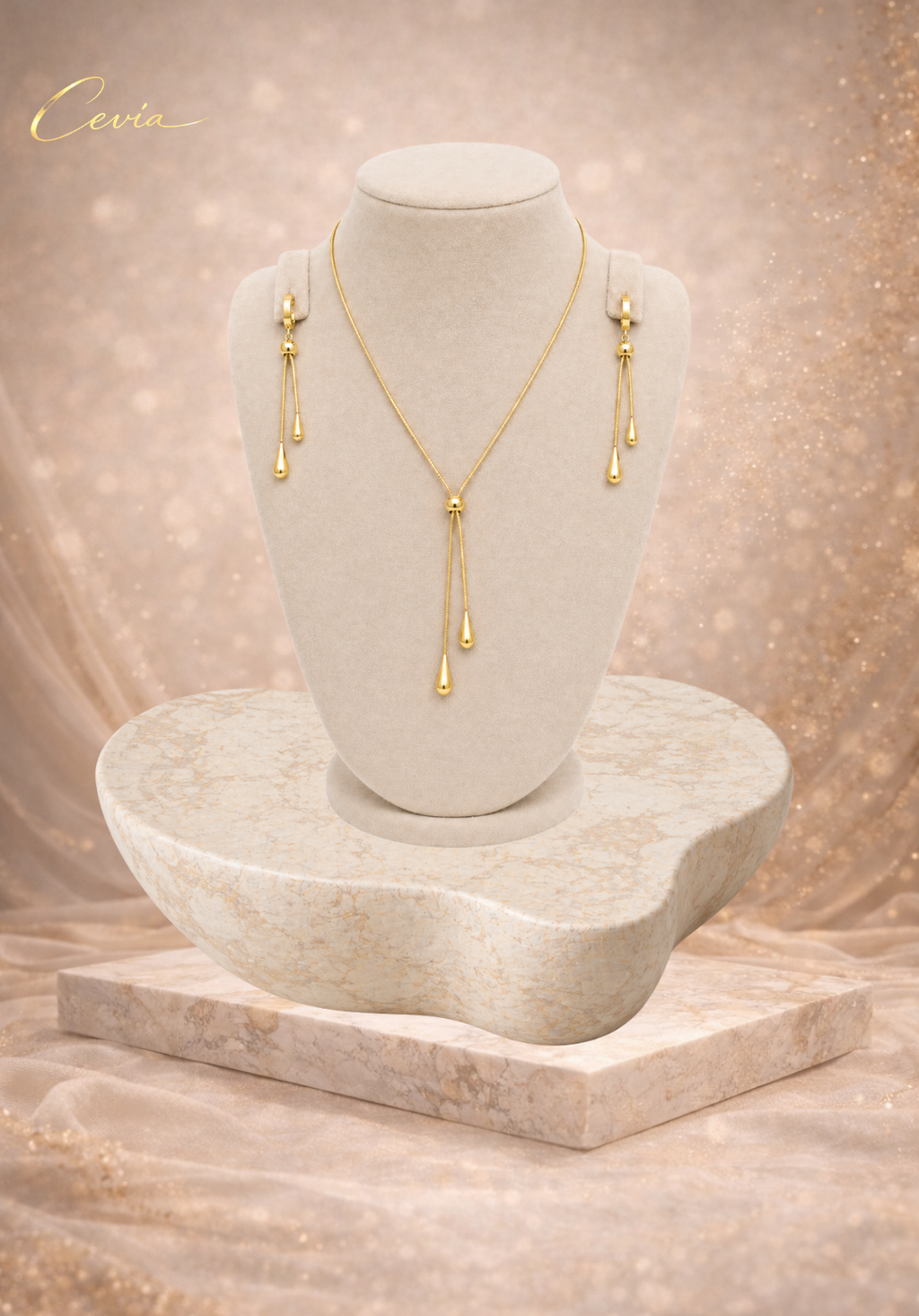 The Aurelia Fluid-Teardrop Lariat Jewelry Set (3-Piece)