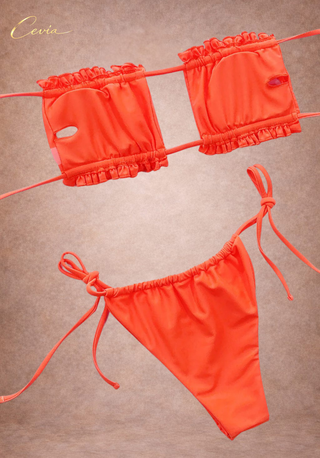 Lilac Dot Ruched Bandeau Bikini Set