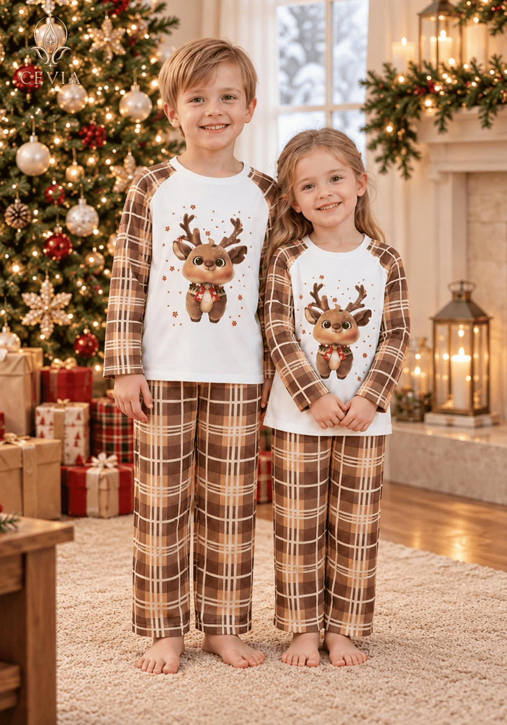 圣诞家庭亲子配套睡衣套装 — Cozy Reindeer Plaid