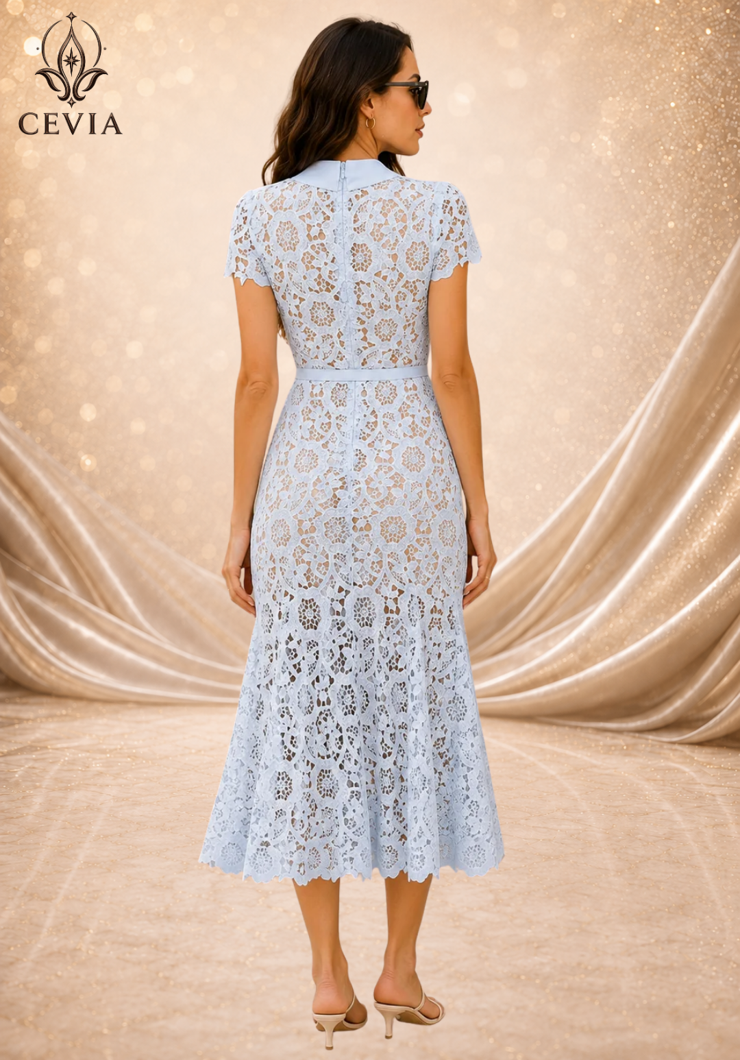 The Floral Lace Collared Mermaid Midi Dress