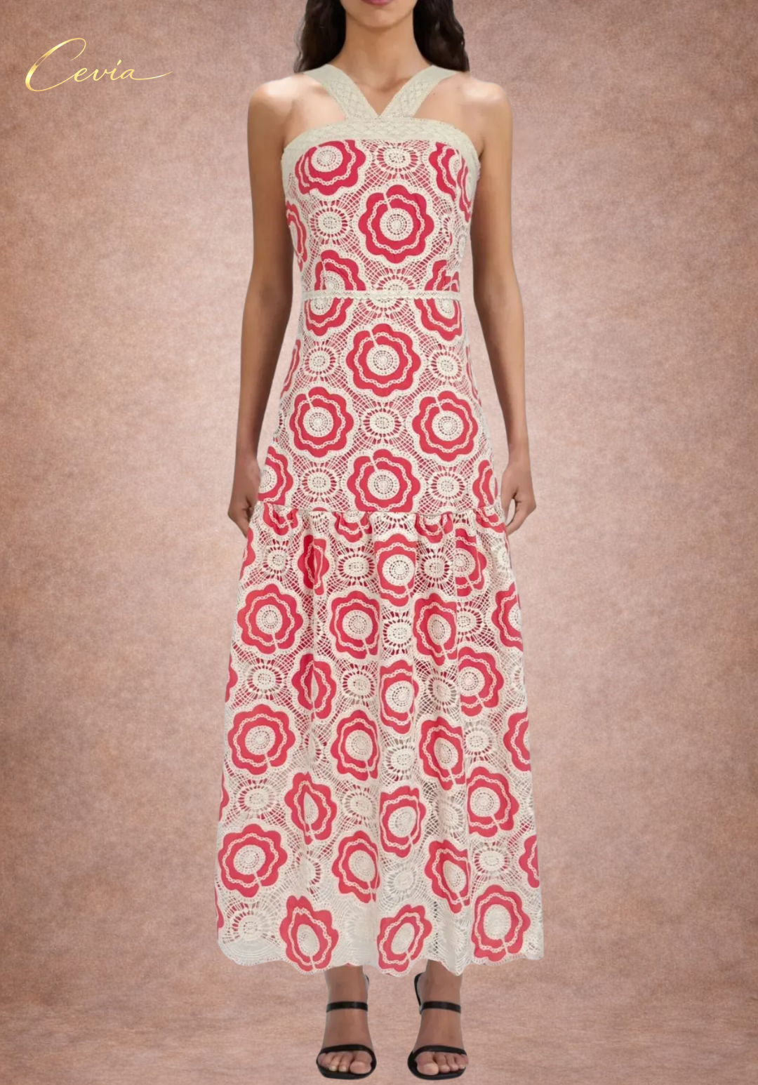The Elowyn Lace-Bouquet Halter Maxi Dress