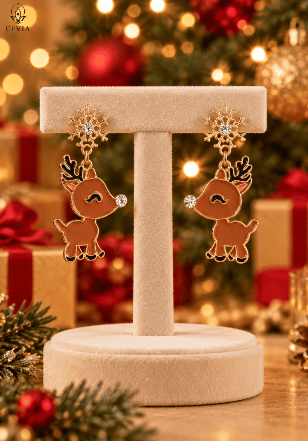 The Christmas Snowflake Reindeer Charm Drop Earrings