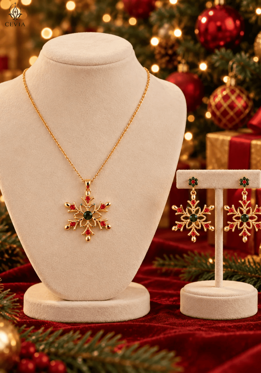 The Festive Fleur Snowflake Necklace & Earrings Set