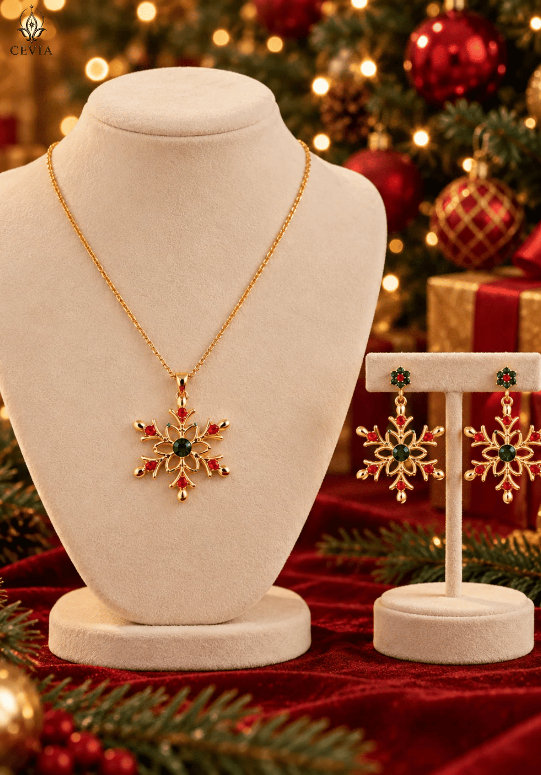 The Festive Fleur Snowflake Necklace & Earrings Set