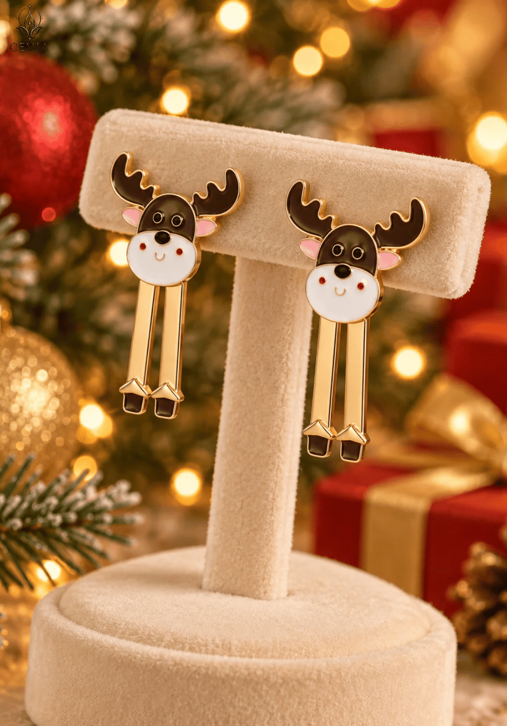 The Christmas Reindeer Whimsy Long Drop Earrings