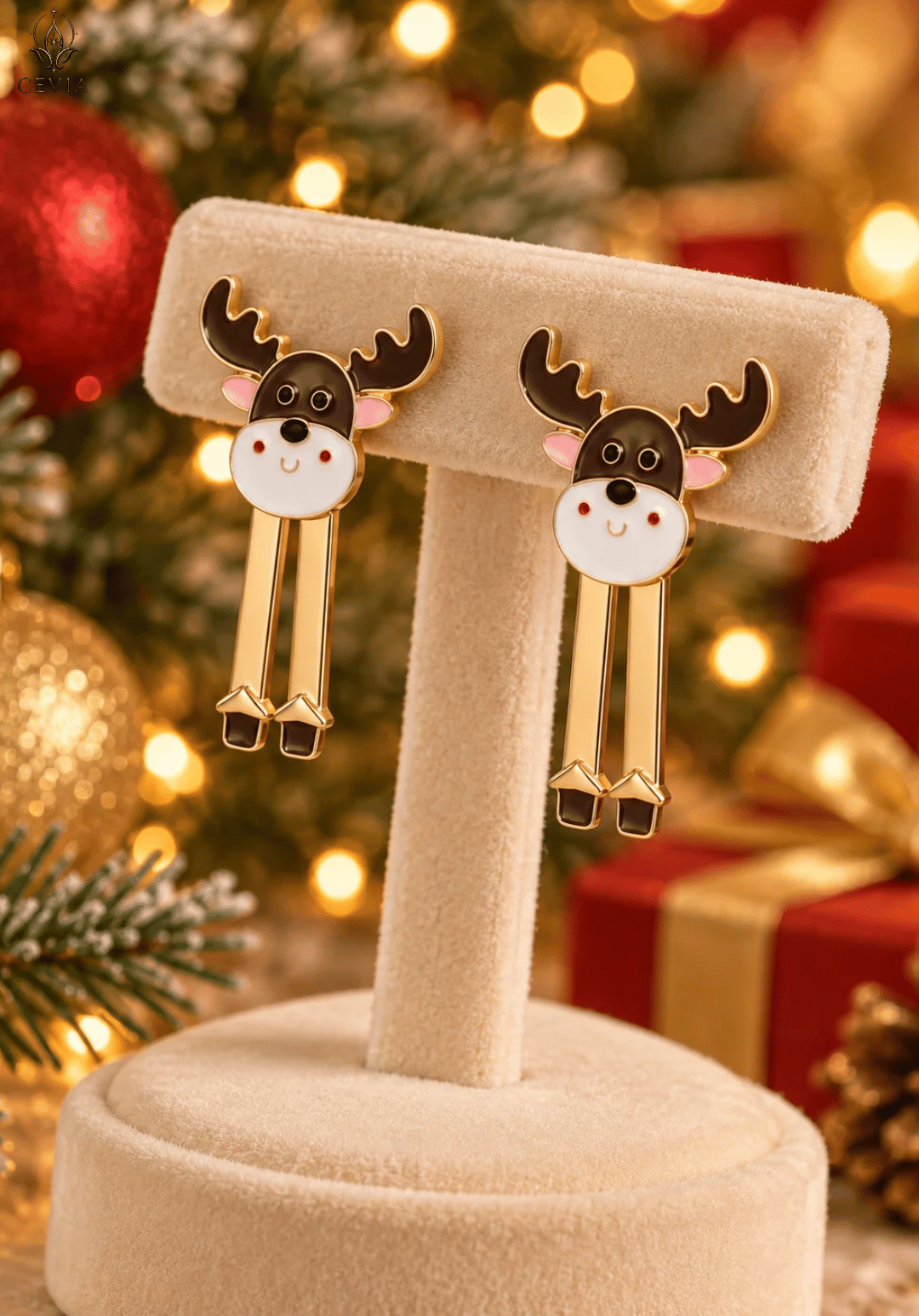 The Christmas Reindeer Whimsy Long Drop Earrings