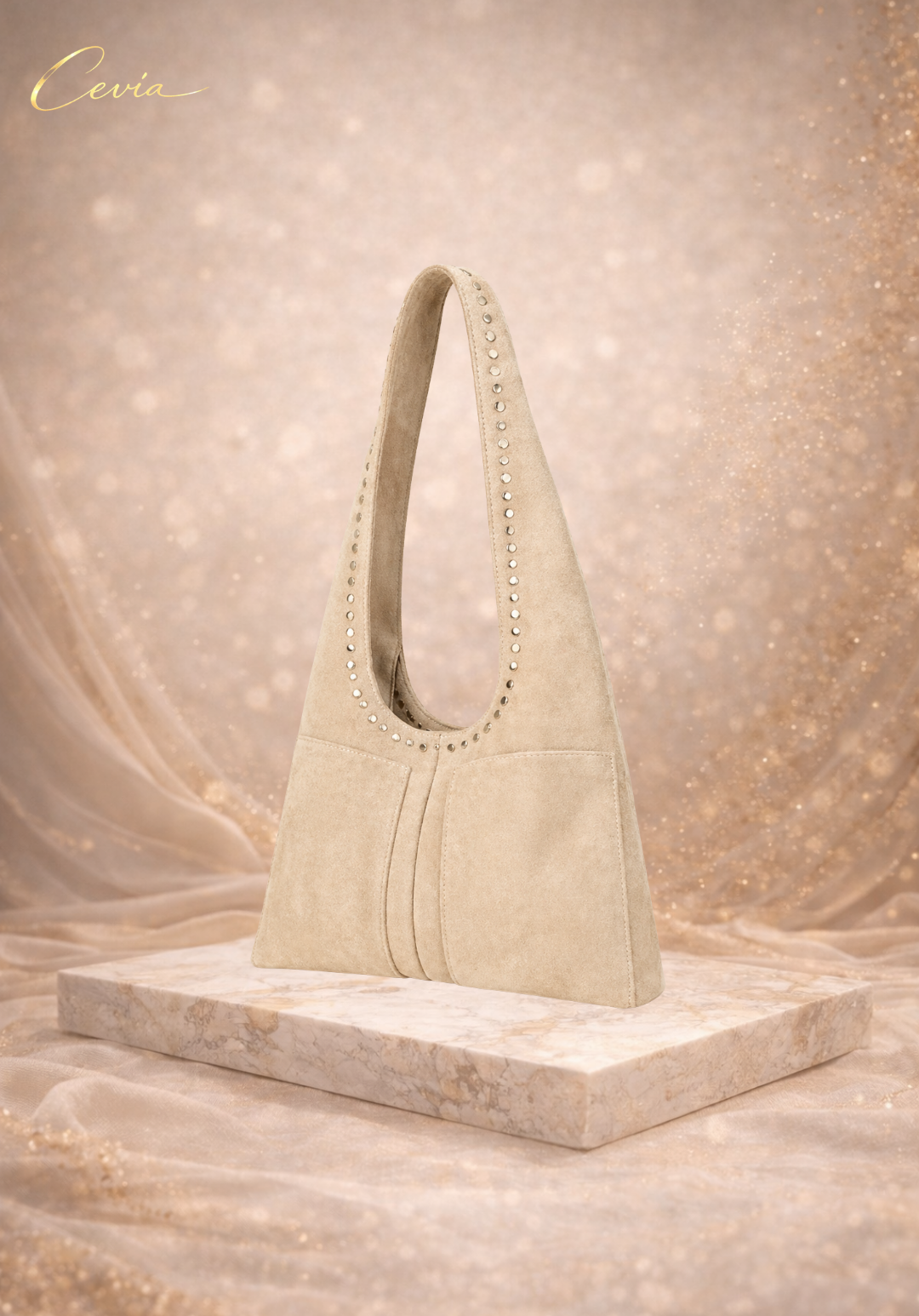 The Aurelle Studded Suede Shoulder Bag