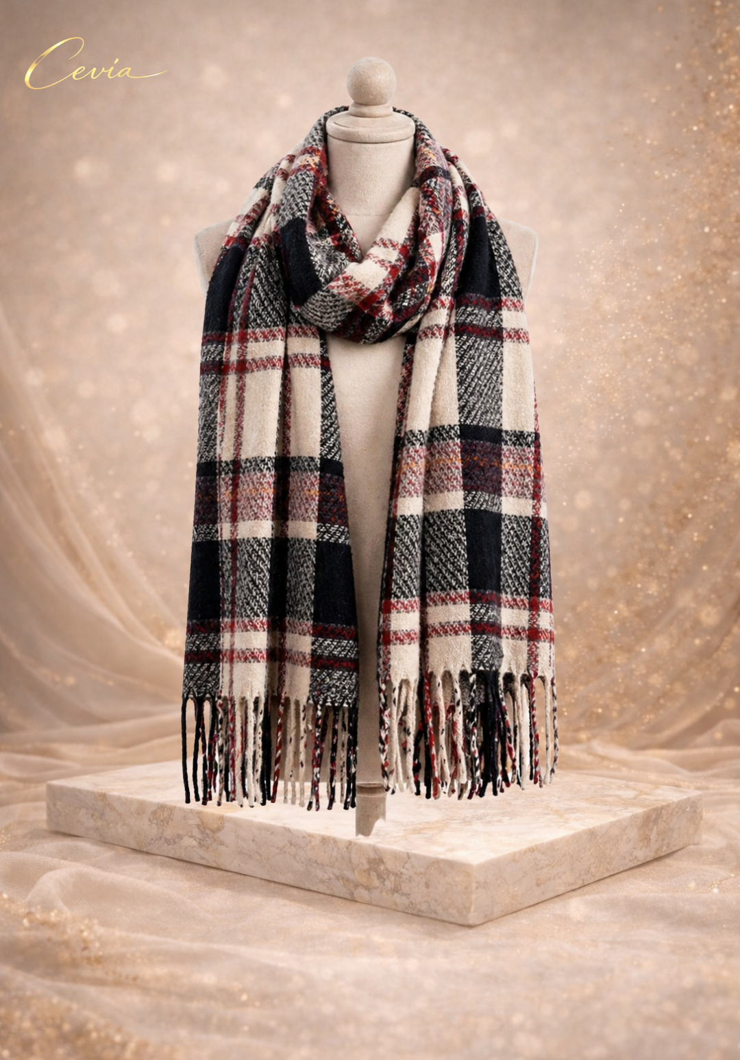 The Madelle Plaid Fringe Scarf