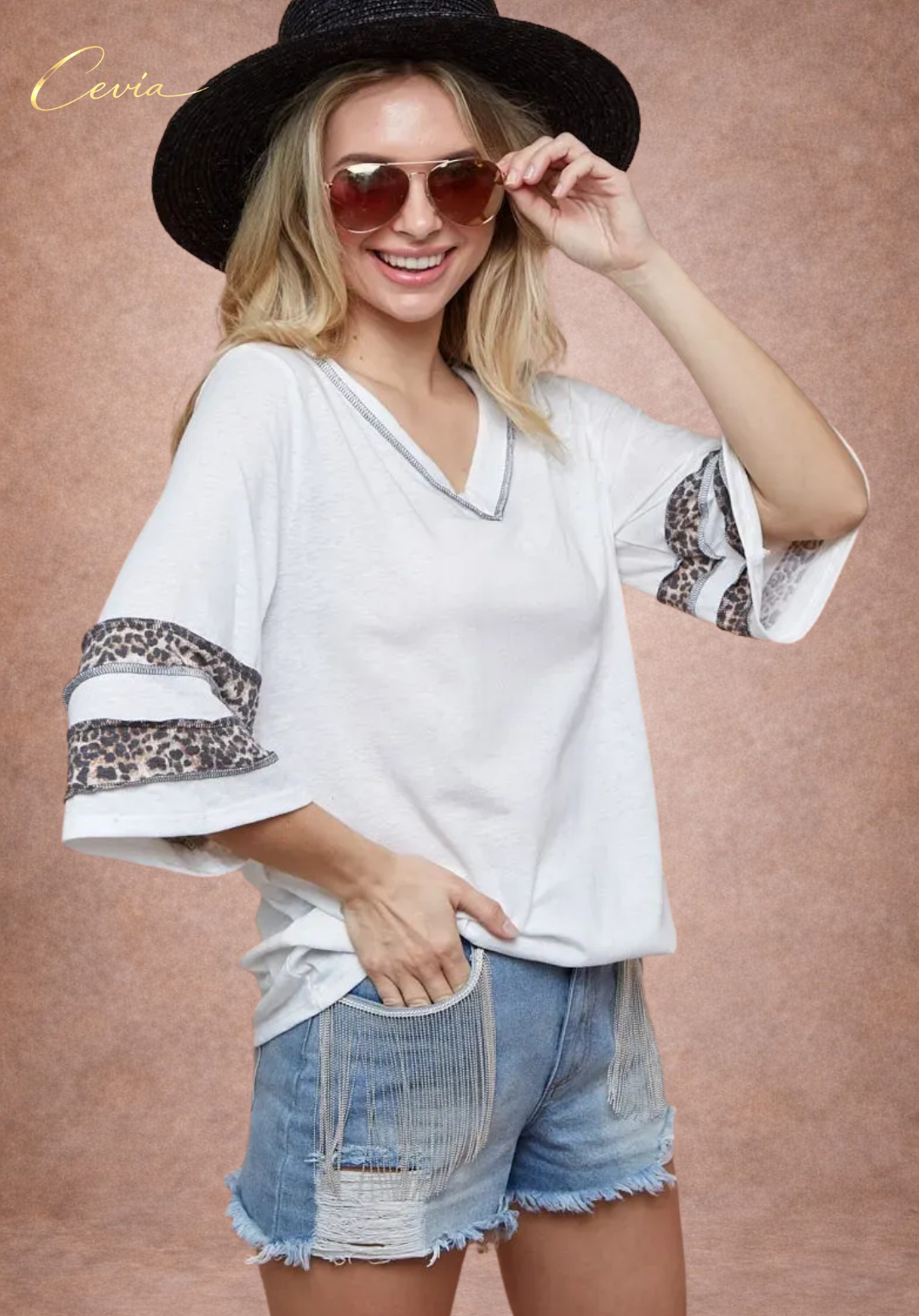 Leopard Band V-Neck Casual Top