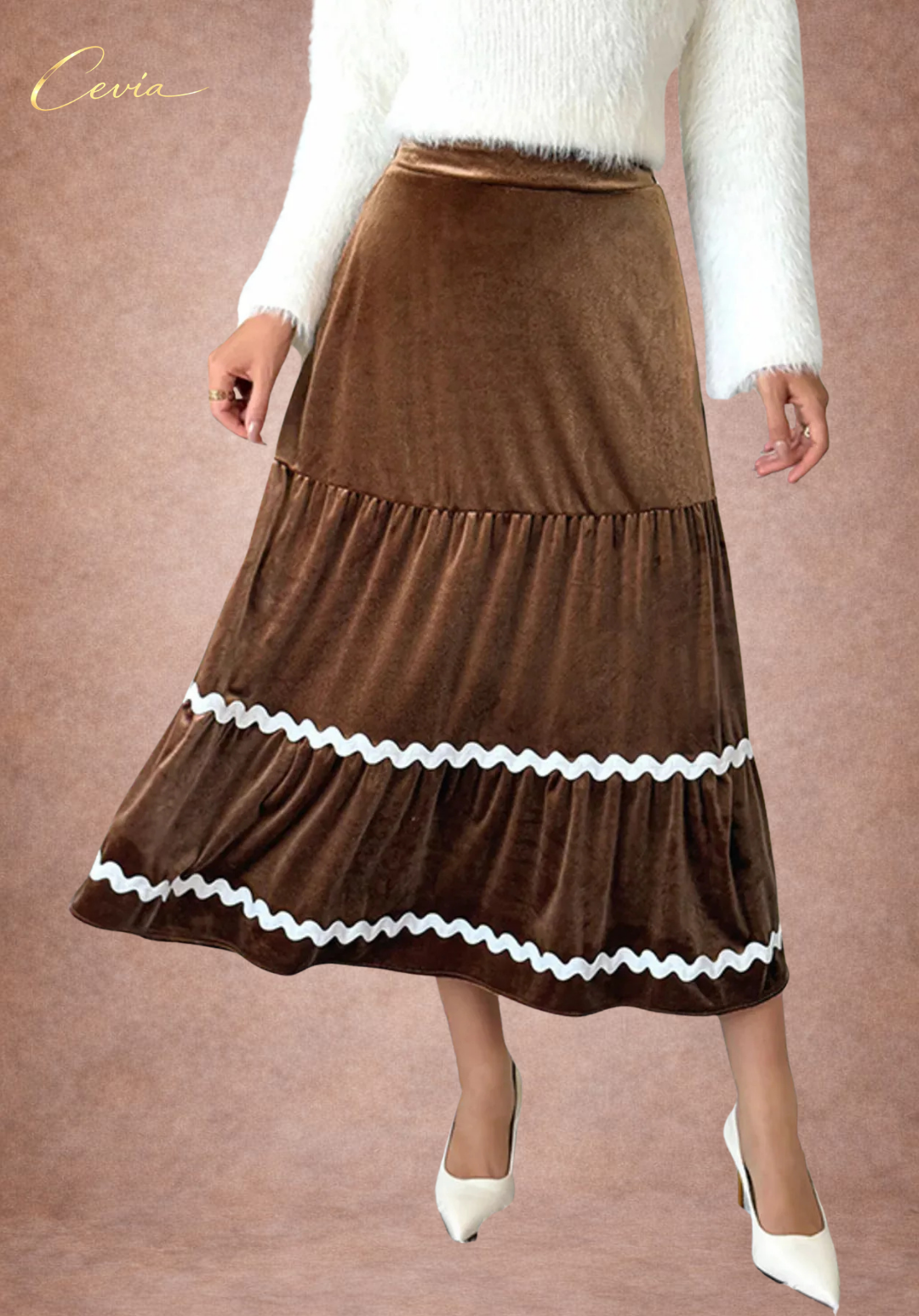Velvet Tiered Elegance Midi Skirt
