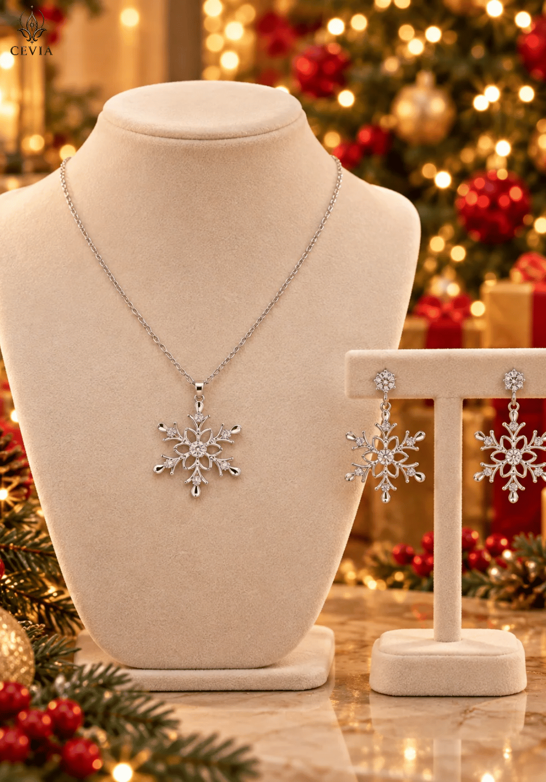 The Frosted Bloom Snowflake Necklace & Earrings Set