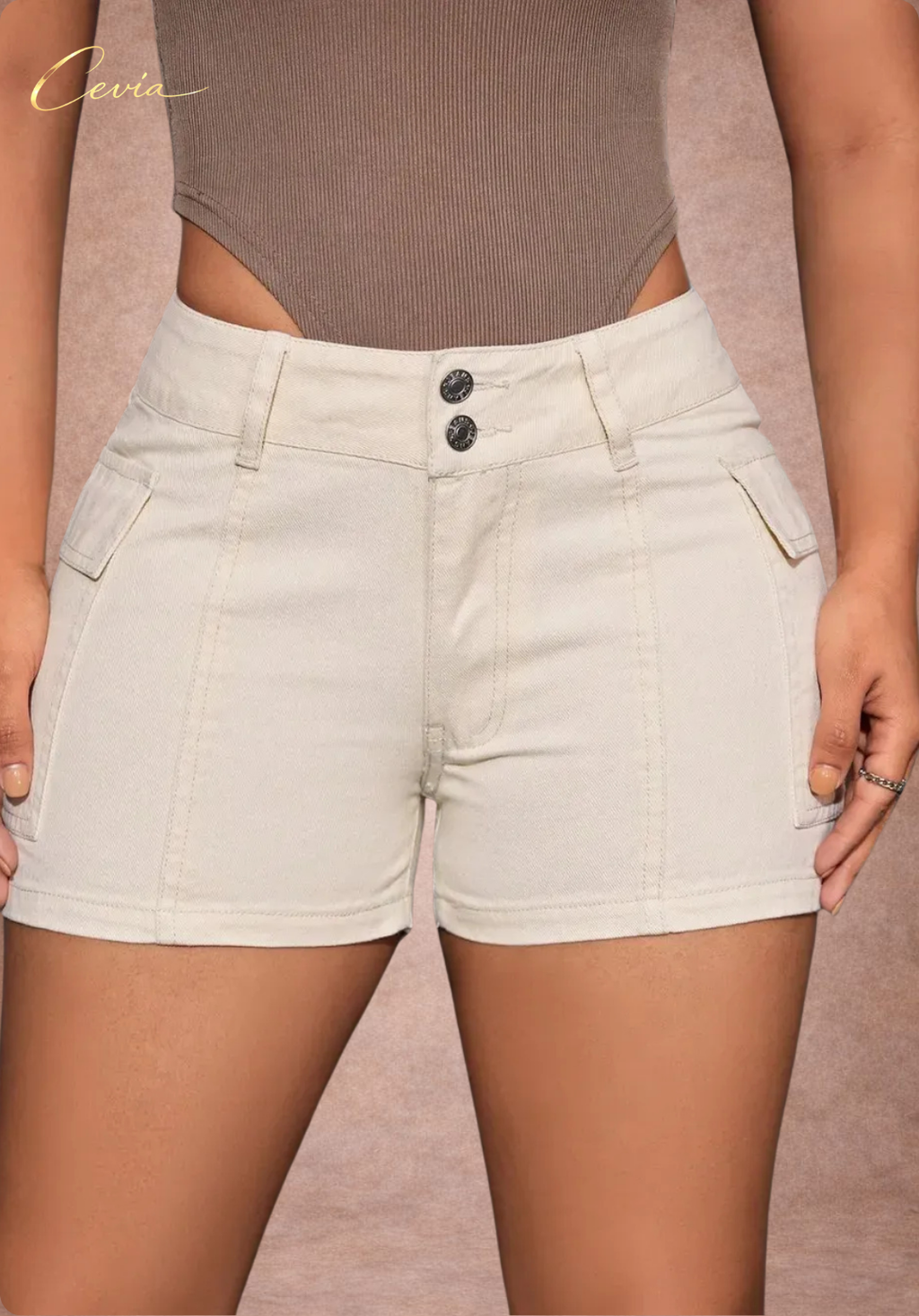 High-Rise Utility Button Shorts